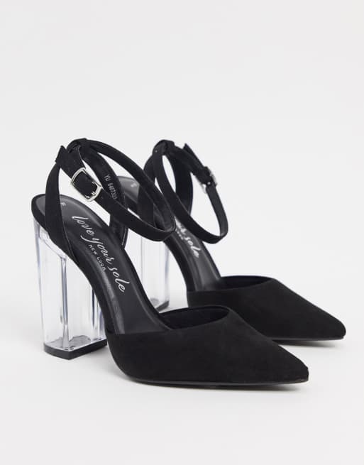 New Look faux suede clear heel shoes in black