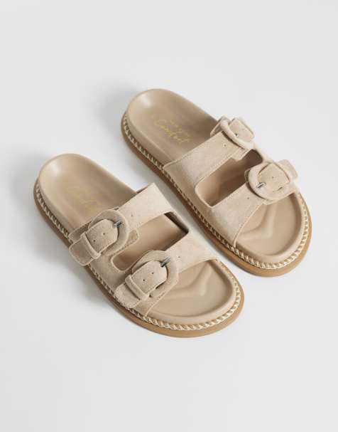 New Look faux suede double strap buckle sandals in light brown - view 1