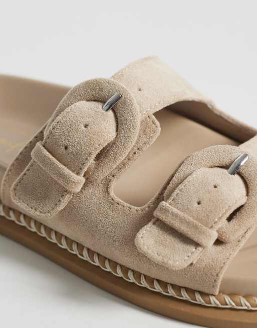 New Look faux suede double strap buckle sandals in light brown, 2 of 4