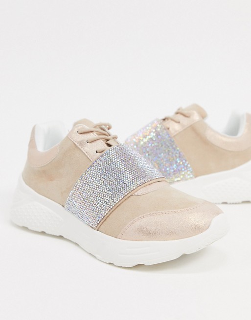 New Look faux suede embellished trainers in pink