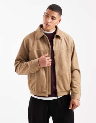 New Look Faux Suede Harrington Jacket In Brown