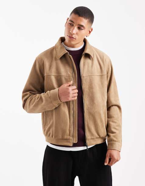 New Look faux suede harrington jacket in mid brown - view 1