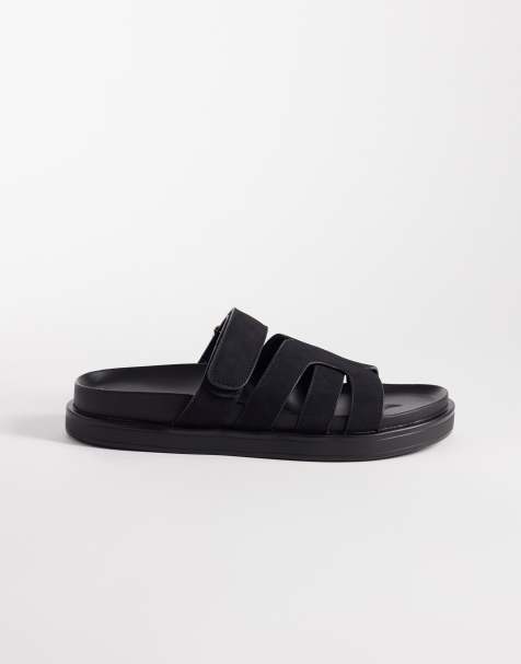 New Look faux suede interwoven cross strap sandals in black - view 1