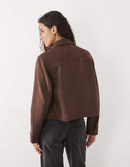 New Look faux suede jacket in dark brown, 4 of 4