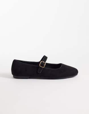 New Look faux suede Mary Jane ballet flats in black | ASOS