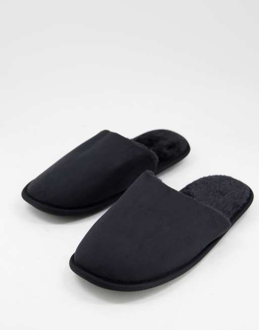 New Look faux suede mule slippers in black