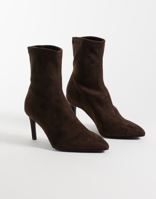 New Look faux suede pointed toe sock boot in dark brown, 2 of 4