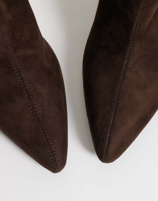 New Look faux suede pointed toe sock boot in dark brown, 4 of 4