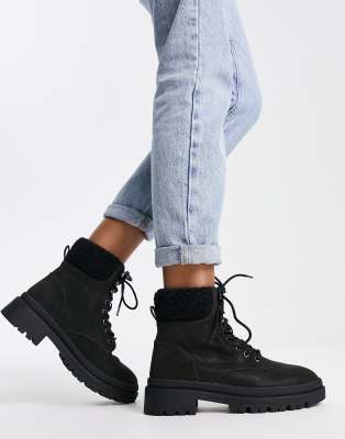 new look suedette lace up ankle boot in black