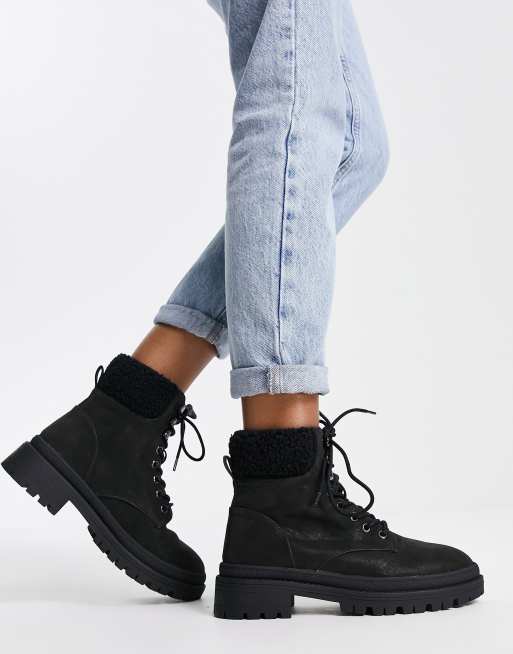 Shearling lace up store boots