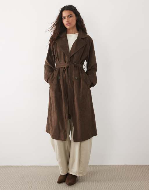 New Look faux suede trench in dark brown, 2 of 4