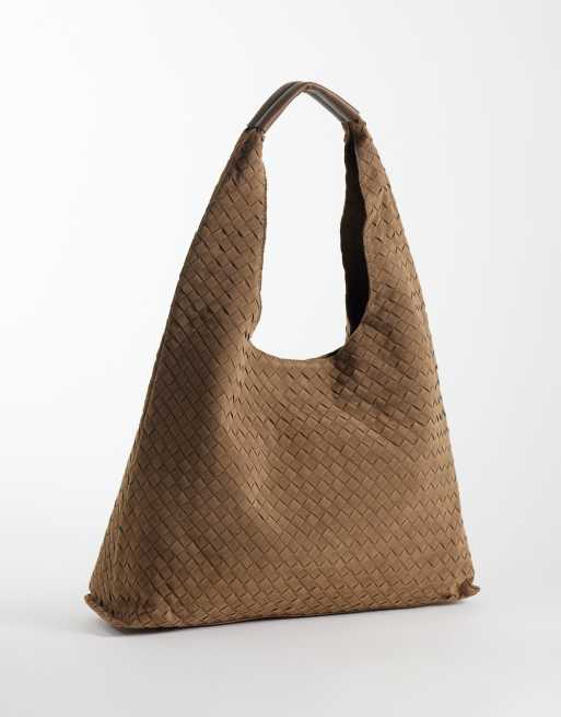 New Look faux suede weave slouch bag in camel, 4 of 4