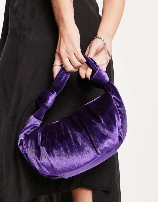 New Look faux velvet shoulder bag with knot handle in purple