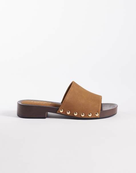 New Look faux wood low clog sandals in tan - view 1