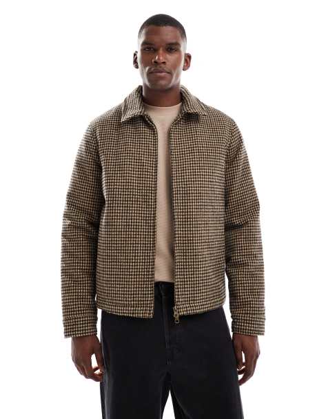 New Look faux wool jacket in brown micro check - view 1