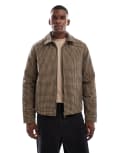 [New Look] New Look faux wool jacket in brown micro check S 29-Brown Pattern