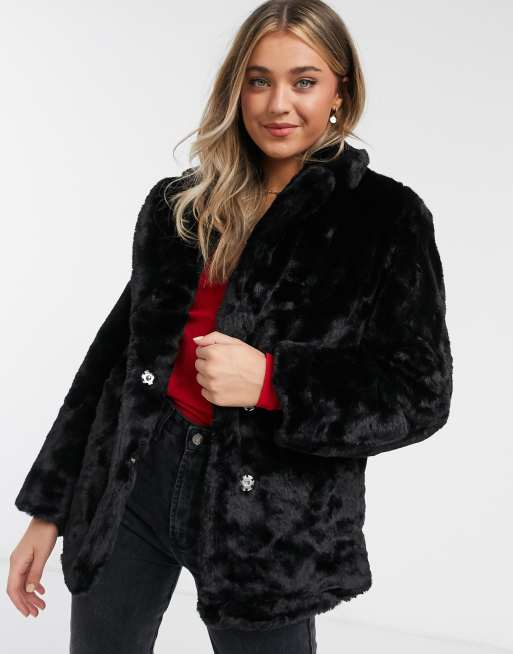 New Look Fellmantel In Schwarz Asos