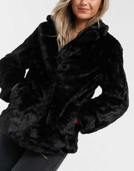 New Look Fellmantel In Schwarz Asos
