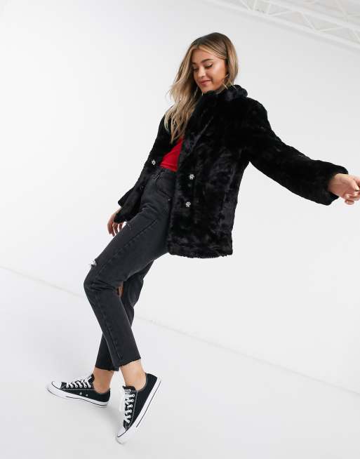 New Look Fellmantel In Schwarz Asos