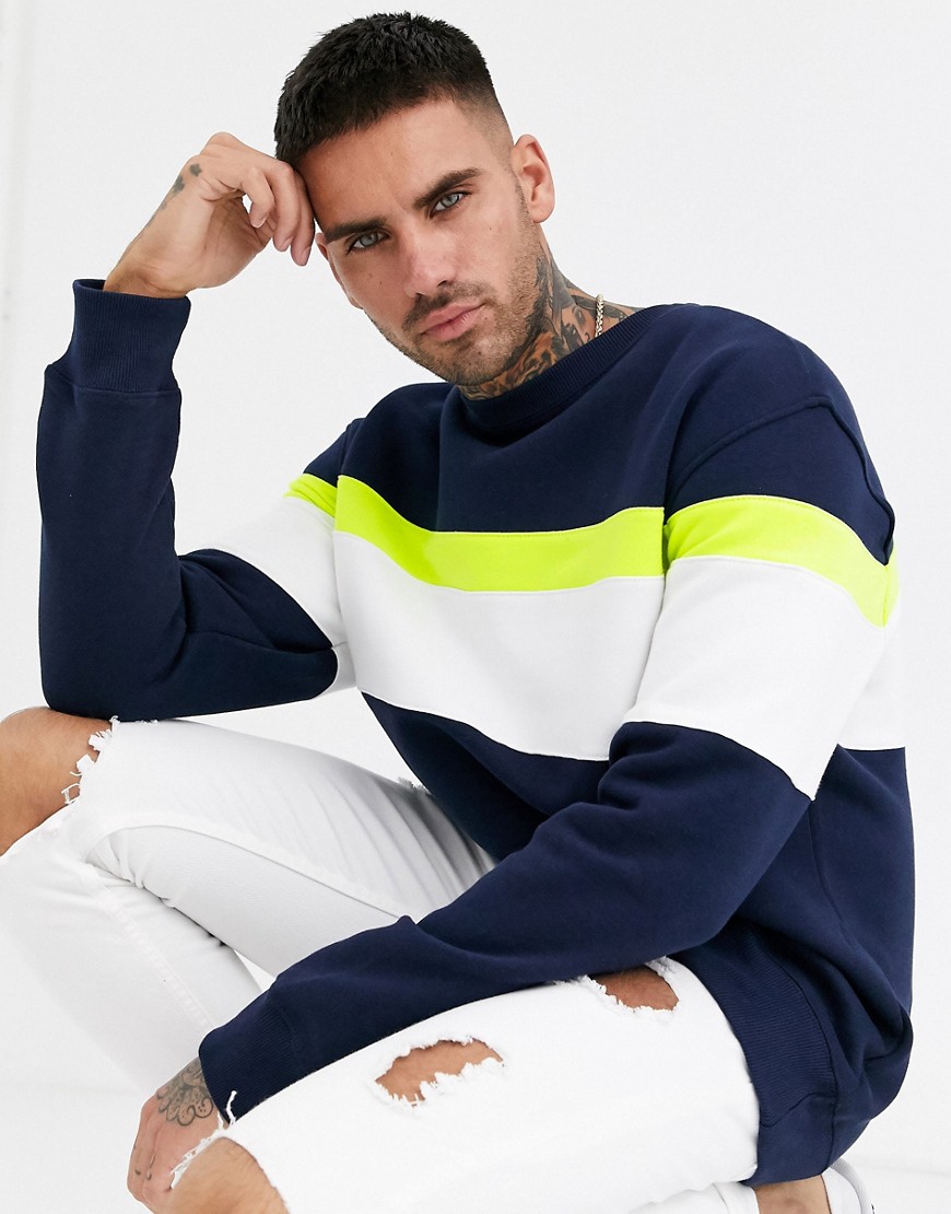 New Look - Felpa a righe larghe fluo blu navy
