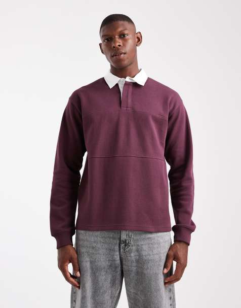 New Look - Felpa bordeaux scuro stile polo con ricamo - view 1
