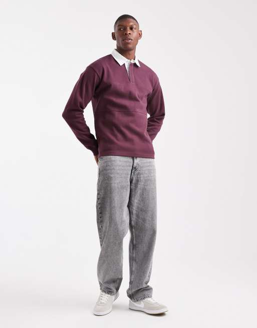 New Look - Felpa bordeaux scuro stile polo da rugby, 2 di 5