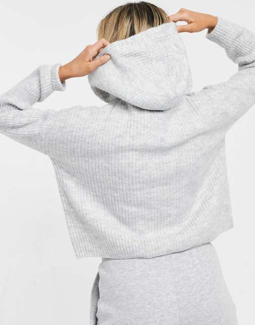 New Look - Felpa con cappuccio in maglia a coste grigia, 2 di 4