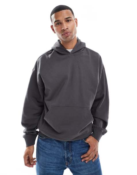 New Look - Felpa con cappuccio oversize grigio scuro - view 1