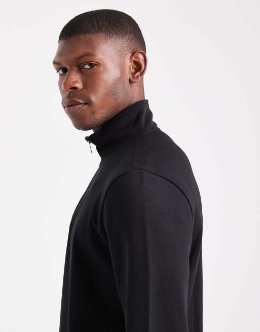 New Look - Felpa nera 300 gsm con scollo a imbuto e zip corta, 4 di 5