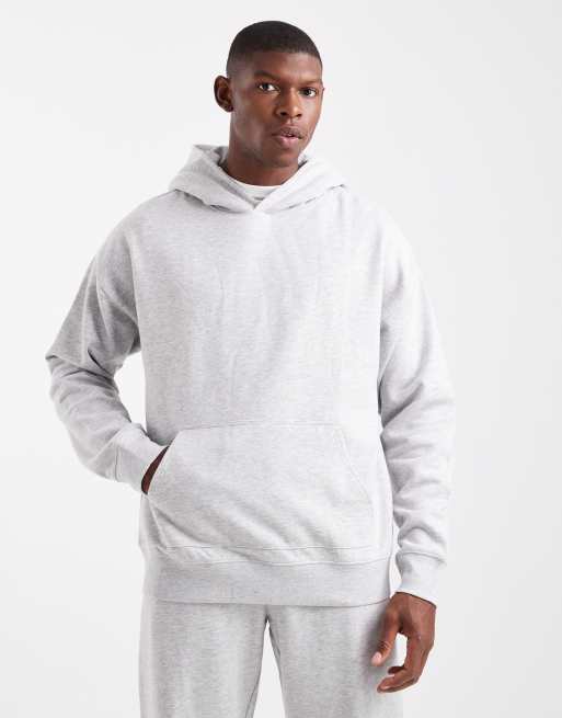 New Look - Felpa oversize grigio mélange da 300 gsm con cappuccio