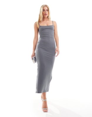 New Look – Figurbetontes Jersey-Midikleid in Grau