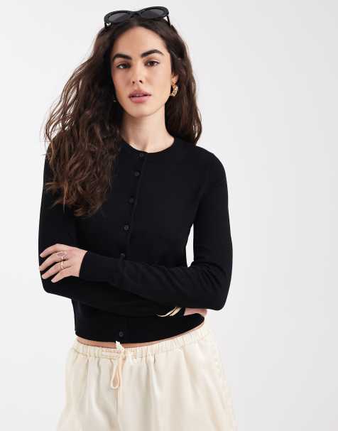 New Look fine gauge crew neck cardigan in black