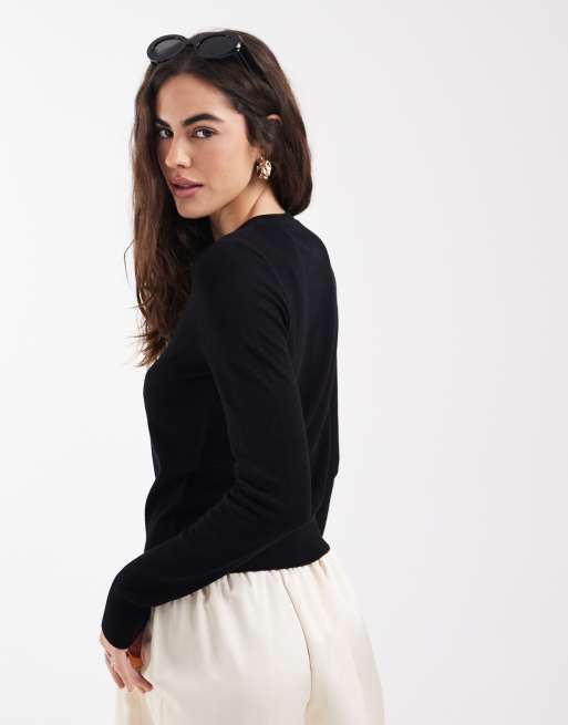 New Look fine gauge crew neck cardigan in black, 4 of 4