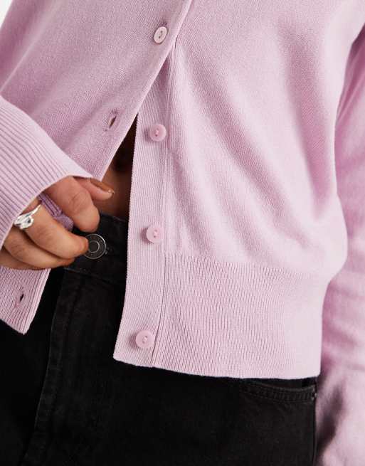 New Look fine gauge crew neck cardigan in pink, 4 of 4