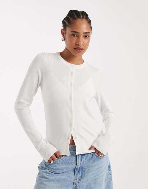 New Look fine gauge crew neck cardigan in white
