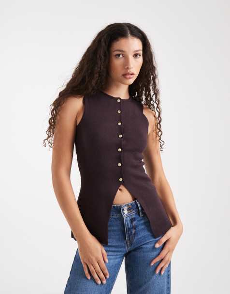 New Look knitted button down waistcoat in purple