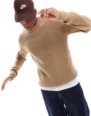 New Look fisherman crew neck jumper in camel