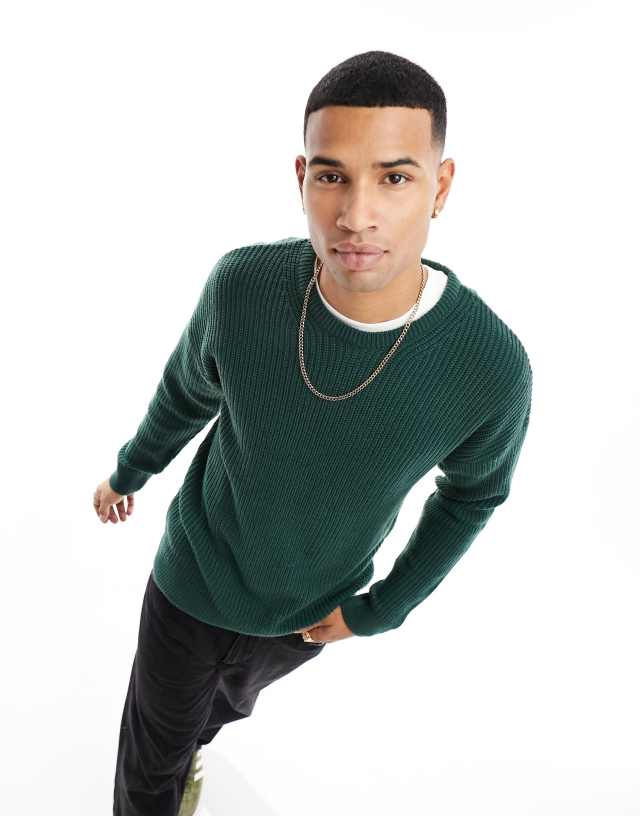 New Look - fisherman crew neck jumper in dark green