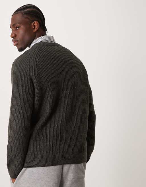 New Look fisherman crew neck jumper in dark grey, 4 of 4