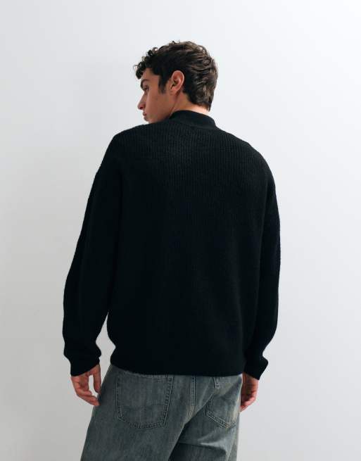 New Look fisherman knit 1/4 zip jumper in black, 3 of 5