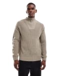 [New Look] New Look fisherman knit 1/4 zip jumper in mink-Grey 2XL 23-mink