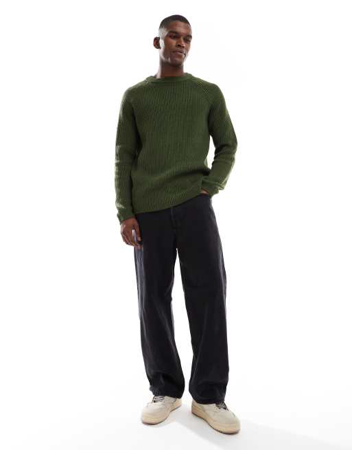 New Look fisherman knit jumper in dark green