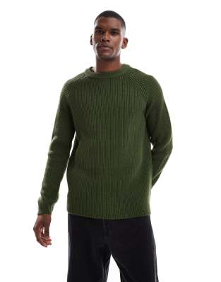 New Look fisherman knit sweater in dark green