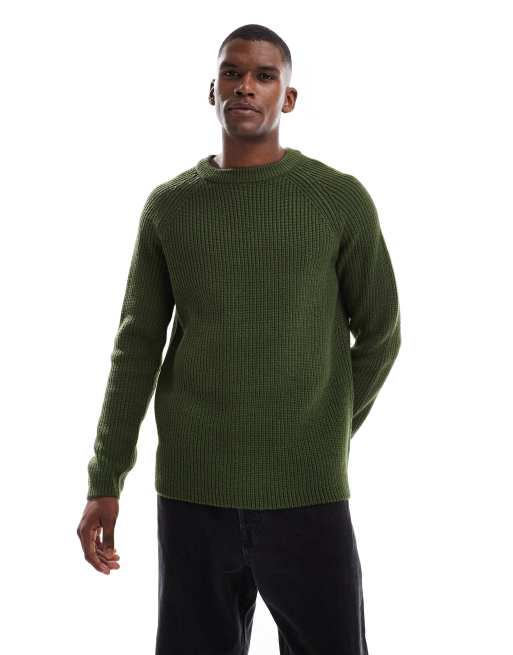 New Look fisherman knit sweater in dark green