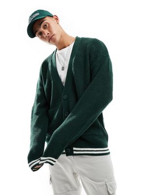 New Look fisherman rib cardigan in dark green - ASOS Price Checker