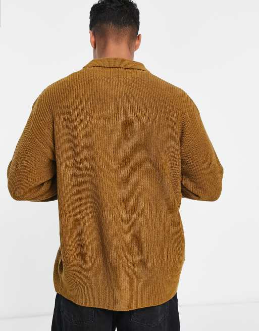 New Look fisherman rib cardigan in tan, 2 of 4