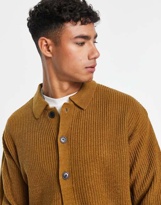 New Look fisherman rib cardigan in tan | ASOS