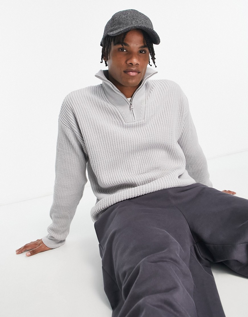New Look Fisherman Ribbed Funnel Neck Sweater In Light Gray