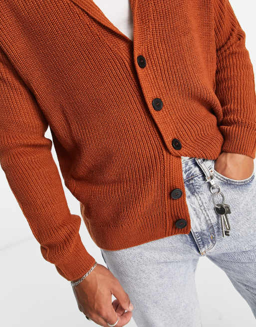 New Look fisherman shawl neck cardigan in burnt orange