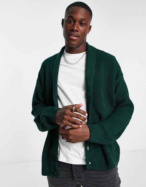 New Look - Fiskercardigan med sjalkrave i mørkegrøn